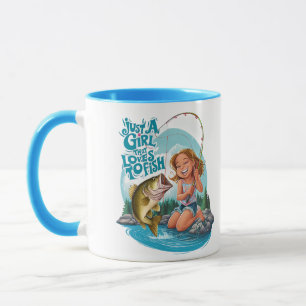 Mug Serenitys Catch : Une fille pêche sur un rocher