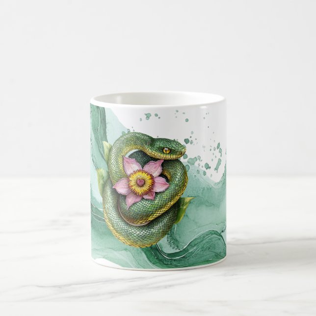 Mug Serpent Vert Fleur Rose (Centre)