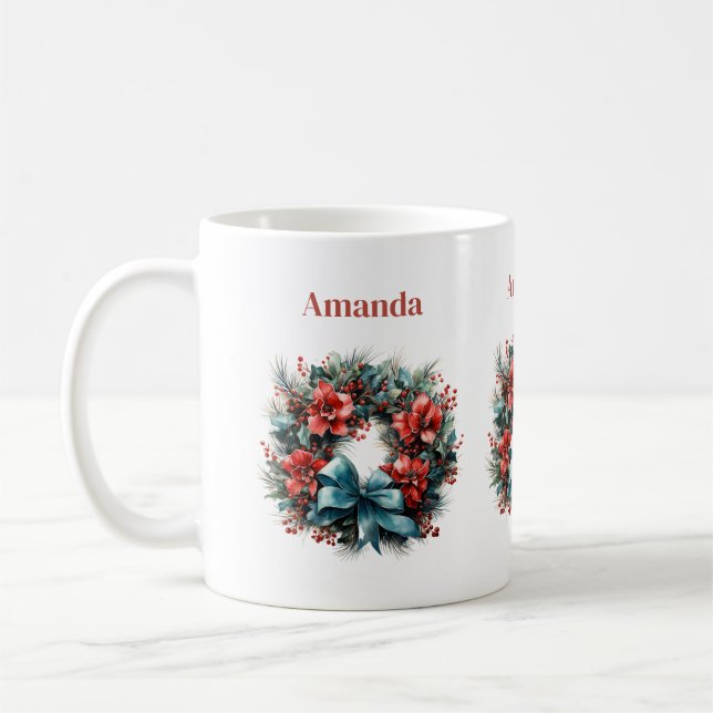 Mug Serre de pin avec Fleurs rouges et Holly (Gauche)
