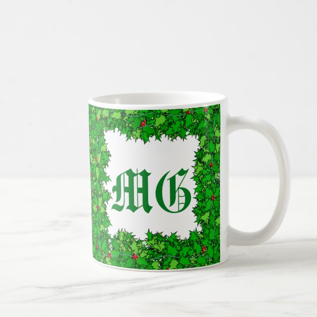 Mug Serre Holly avec Monogramme, Vert foncé (Droite)