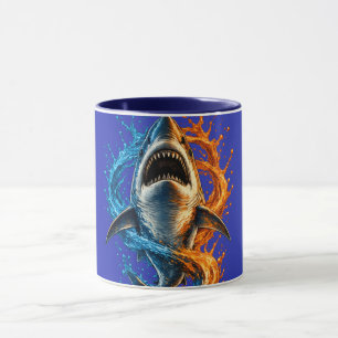 Mug Serviette de plage Requin Féroce – Océan Bleu & Or