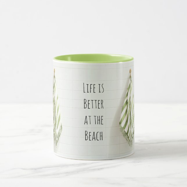 Mug Serviettes de plage à rayures vertes blanches (Centre)
