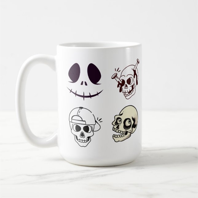 Mug Set of Four Unique Skull Illustrations (Gauche)
