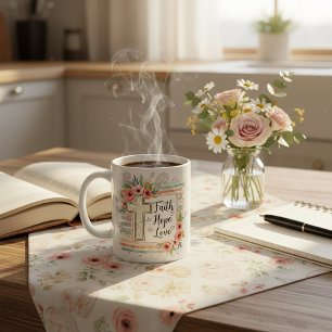 Mug Shabby Chic floral Foi Espoir Amour