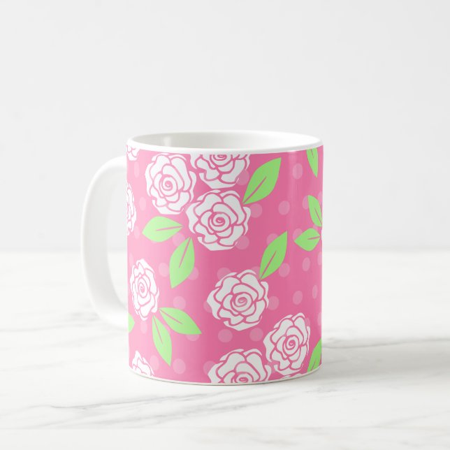Mug Shabby Chic Rose Vert Floral Feminine (Devant gauche)