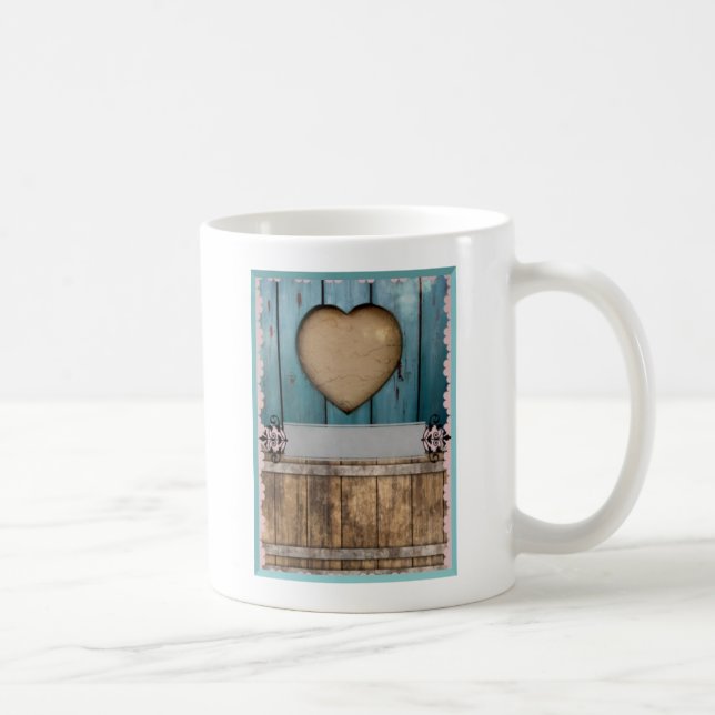 Mug ShabbyChic Bleu Coeurs de sable Bois (Droite)