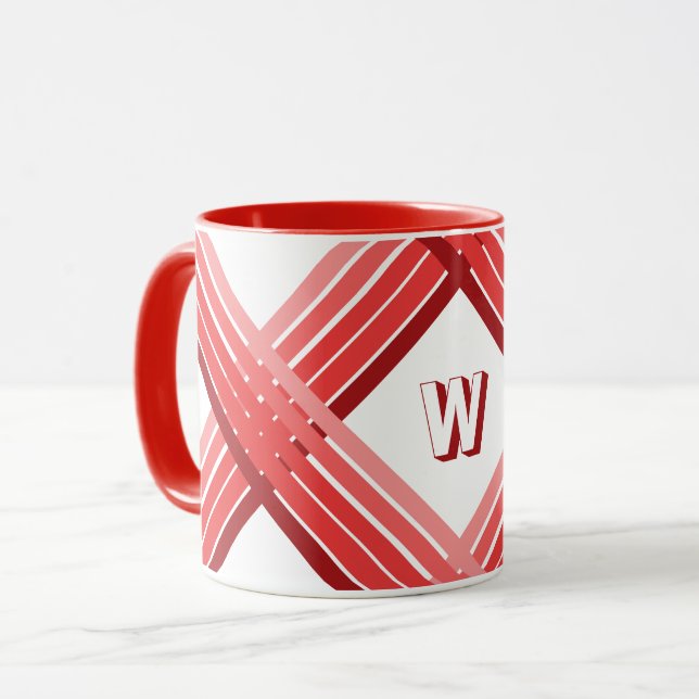 Mug - Shades of Red Stripes with Initial (Front Left)