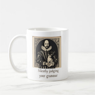 Mug Shakespeare & Chat Juge Silencieusement Grammaire