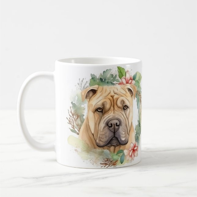 Mug Shar Pei Christmas Wreath Festive Pup (Gauche)