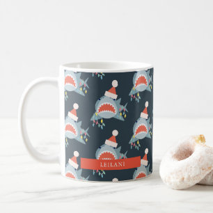 Mug Shark Père Noël Fêtes de Noël Lumières Marine Bleu