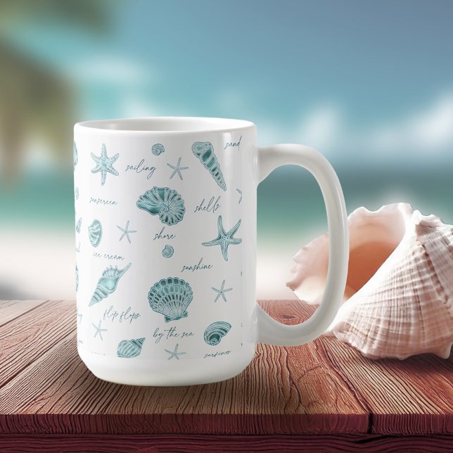Mug Shells Starfish Sun Fun Texte Turquoise ID918 (Créateur téléchargé)