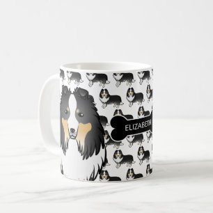 Mug Sheltie de dessin animé tricolore avec os de chien