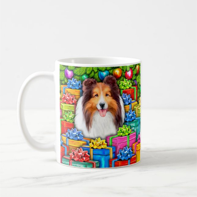 Mug Sheltie Noël Open Gifts (Gauche)