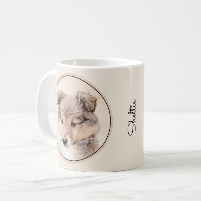 Mug Shetland Sheepdog Puppy Peinture Chien original ar (Devant gauche)