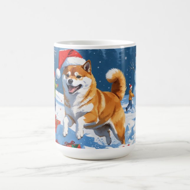 Mug Shiba Inu coule en neige avec le Casquette de Noël (Centre)