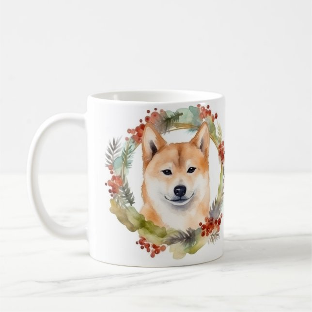 Mug Shiba Inu Festive de la couronne de Noël Coupe (Gauche)