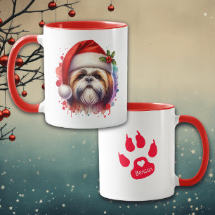 Mug Shih Tzu Chien en Chapeau de Père Noël Personnalis