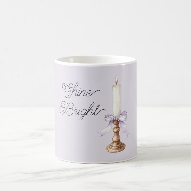 Mug Shine Bright Lavender Bow White Gold Candle (Centre)