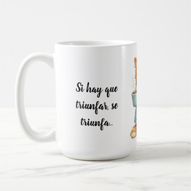 Mug Si Hay Que Triunfar Grumpy Orange Cat Custom Quote (Gauche)