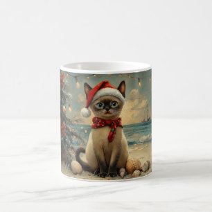 Mug Siamese Chat Christmas Plage Vintage