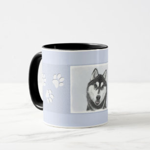 Mug Sibérie Husky (noir et blanc) Peinture Chien Art