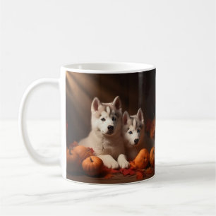 Mug Sibérie Husky Puppy Citrouille d'automne