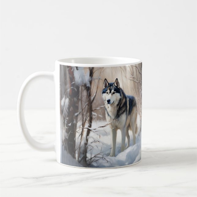 Mug Sibérien Husky Laisser Neige Noël (Gauche)