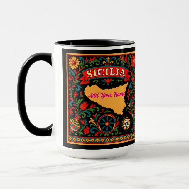 Mug Sicilia Design sicilien (personnaliser avec nom) (Gauche)