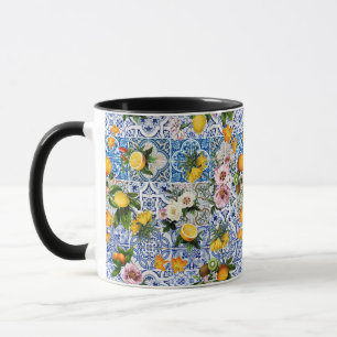 Mug Sicilian style with flowers and lemon