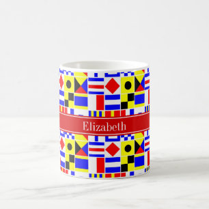 Mug Signal Nautique Coloré Drapeaux Nom Rouge Monogram
