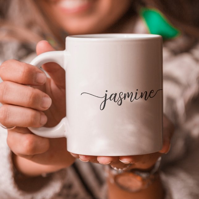 Mug Signature de nom de monogramme blanc élégant (Créateur téléchargé)