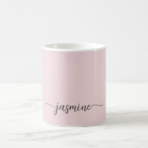Mug Signature de nom de monogramme rose fuchsia élégan