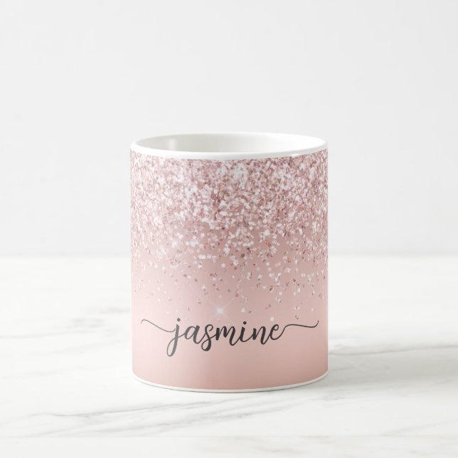 Mug Signature de nom de monogramme scintillant or rose (Centre)