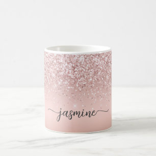 Mug Signature de nom monogramme pailleté or rose éléga