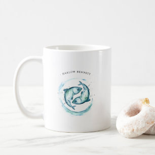 Mug Signe astrologique Poissons aquarelle   Monogramme