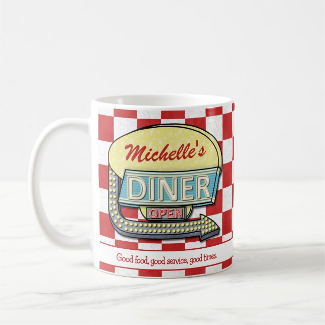 Mug Signe rouge À damiers texte personnalisé Retro 50' (Gauche)