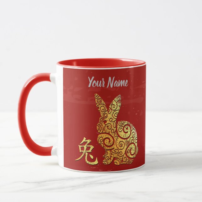 Mug SIGNE Zodiaque chinois de lapin Horoscope doré (Gauche)