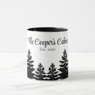 Mug Silhouette d'arbre pin minimaliste gris noir   
