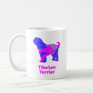 Mug Silhouette de chien Terrier Tibétain rose chaud et