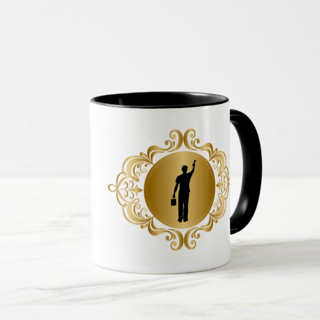 Mug Silhouette de Peintre Emblème Doré (Devant droit)