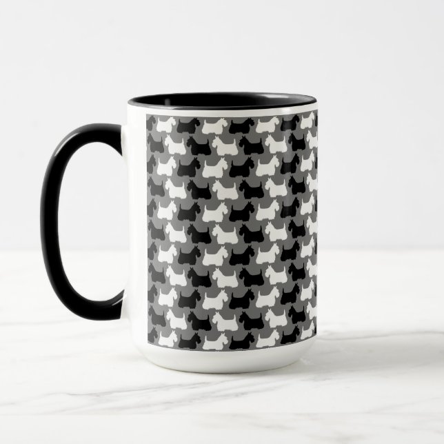 Mug Silhouette de Terrier écossais, noir/blanc/gris (Gauche)