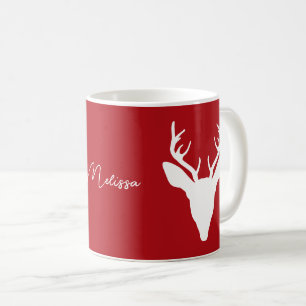 Mug Silhouette de tête de cerf blanc sur fond rouge av