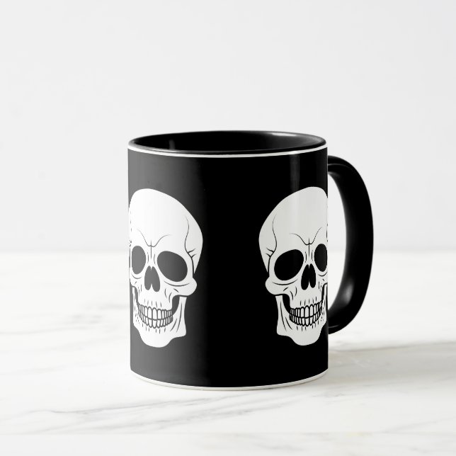 Mug Silhouette de tête de crâne noir et blanc Hallowee (Devant droit)