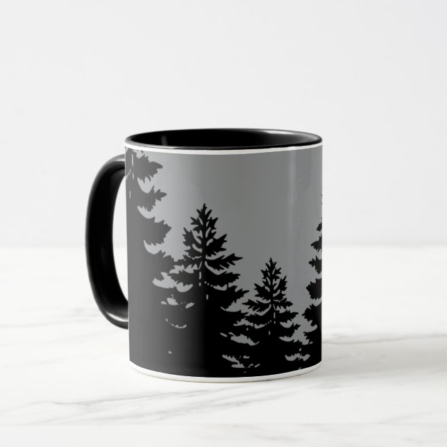 Mug Silhouette minimaliste de pin noir gris (Devant gauche)