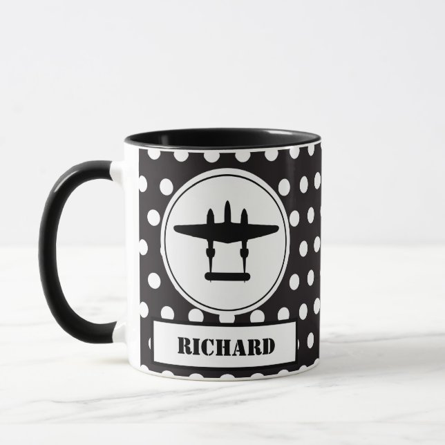 Mug Silhouette P-38 en cercle blanc sur noir (Gauche)