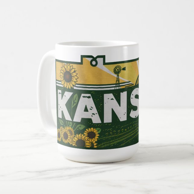 Mug Silhouette rétro pittoresque du Kansas (Devant gauche)