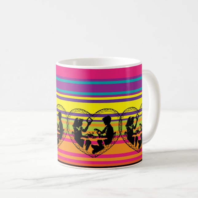 Mug Silhouette romantique en couple avec coeur (Devant droit)