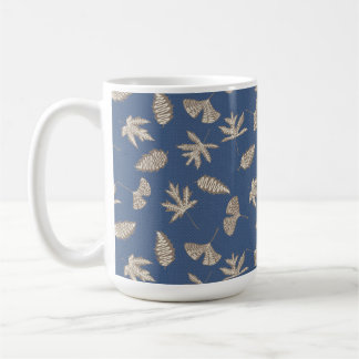 Mug Silhouettes de feuilles rustiques, Bleu Denim, Kak