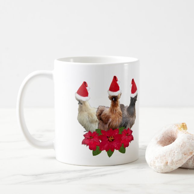 Mug Silkie Bantam Chicken Trio de Noël Poinsettia (Avec donut)
