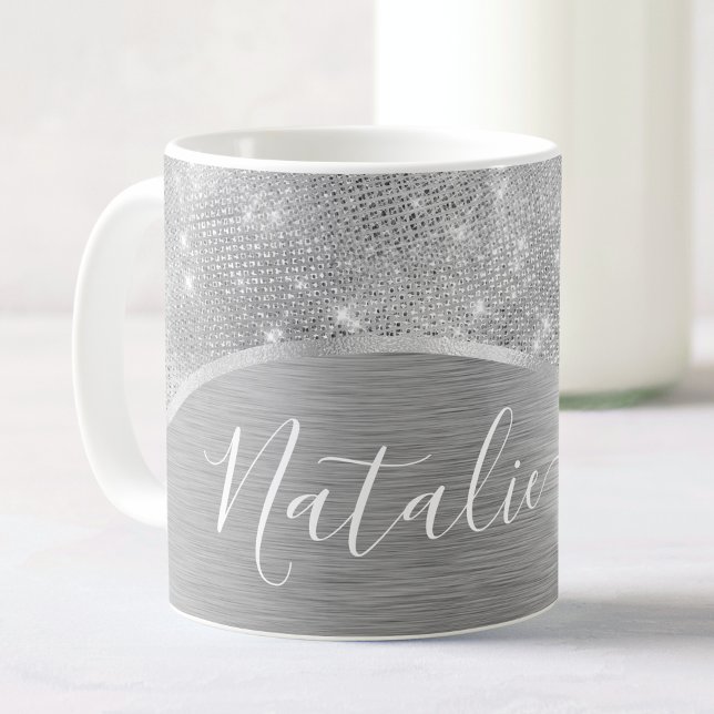 Mug Silver Glitter Glam Bling Personalized (Créateur téléchargé)